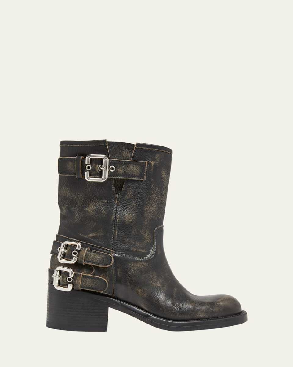 Dakota Burnished Leather Moto Ankle Boots